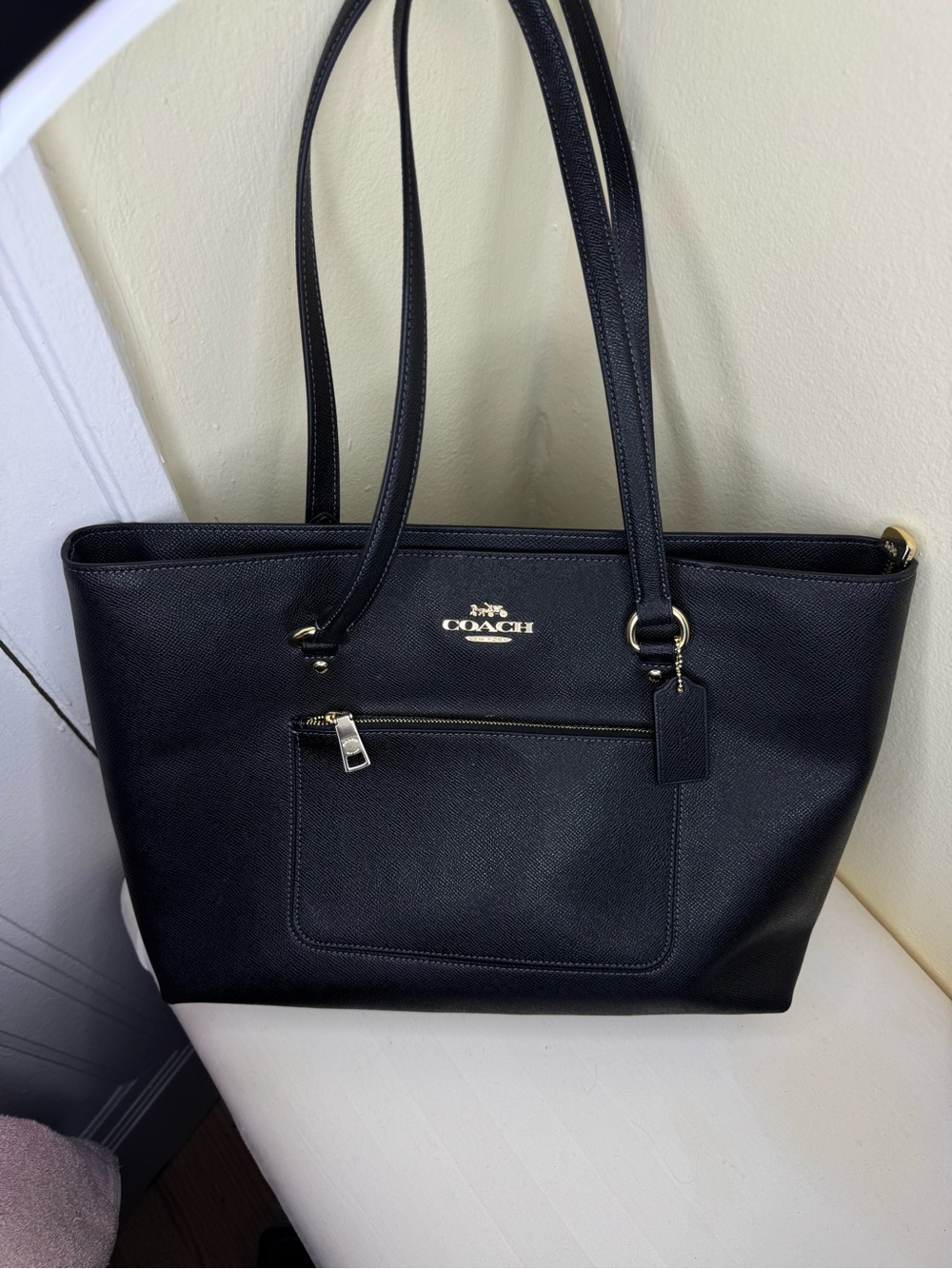 Coach station Tote with Front Zip Pocket and Gold Hardware